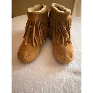 Suede Fringe Ankle Boots Sherpa Lined Moccasin Style Cozy Boho Western Booties